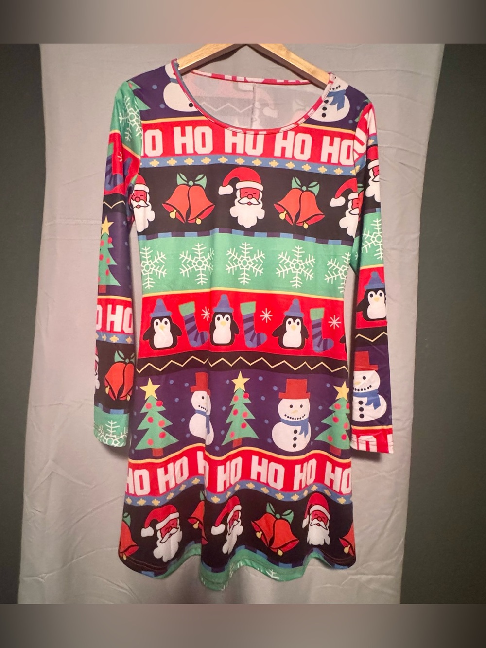 Festive Holiday Print Long-Sleeve Tunic - Santa, Snowmen & Penguins